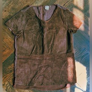 Ecru Brown Leather Top S
